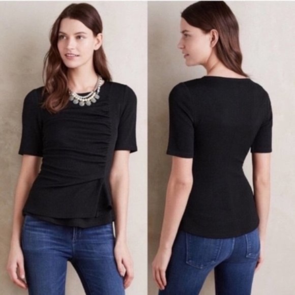 Black Ruched Stretch Top by Deletta for Anthropologie Size XL - Picture 7 of 7